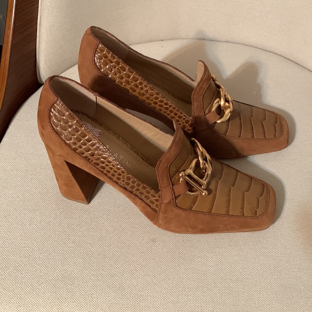 New Dillards Gibson Latimer loafer heels 6  cognac tan suede